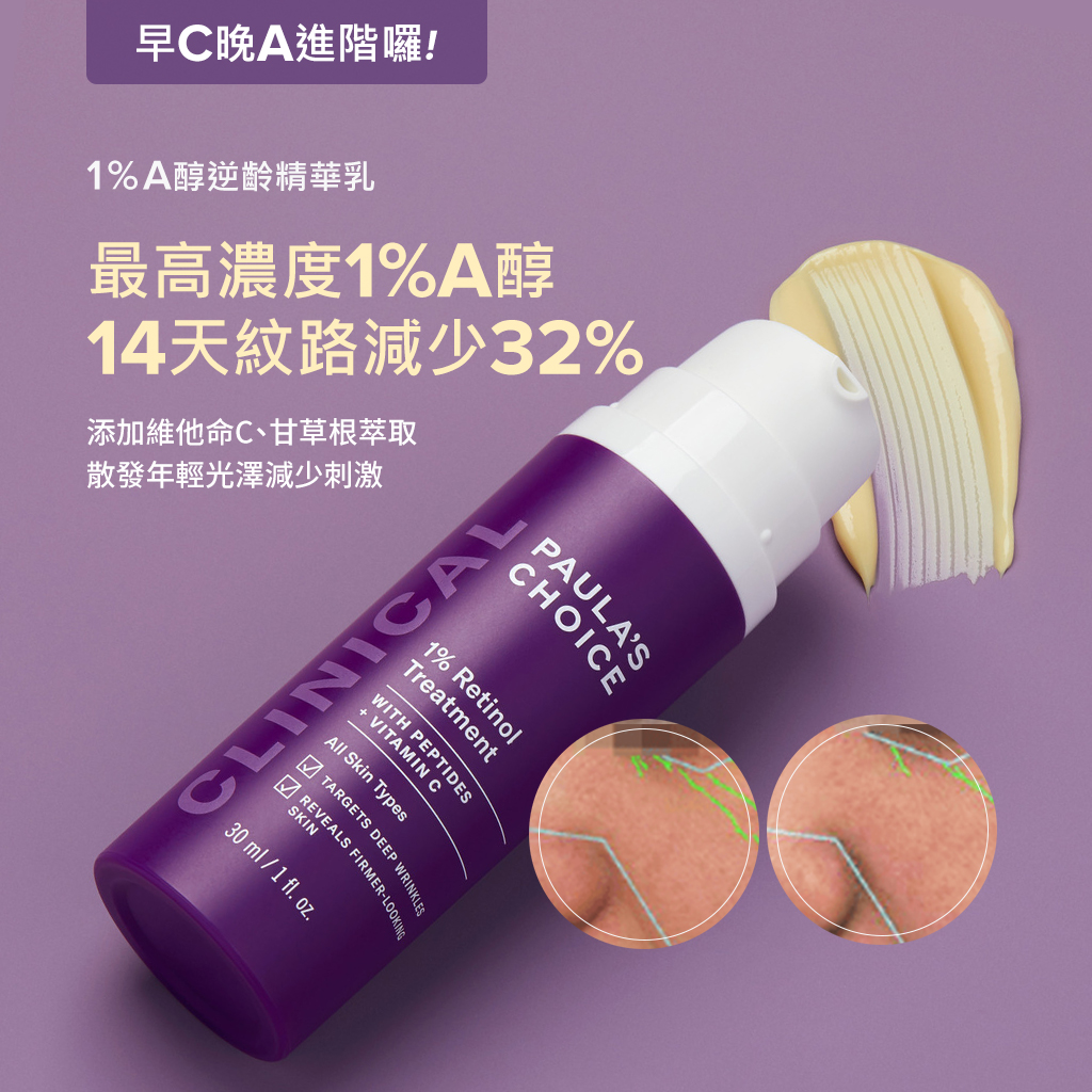 寶拉珍選【早C晚A高階款】C25瞬效亮白淡斑精華+1%A醇逆齡精華乳