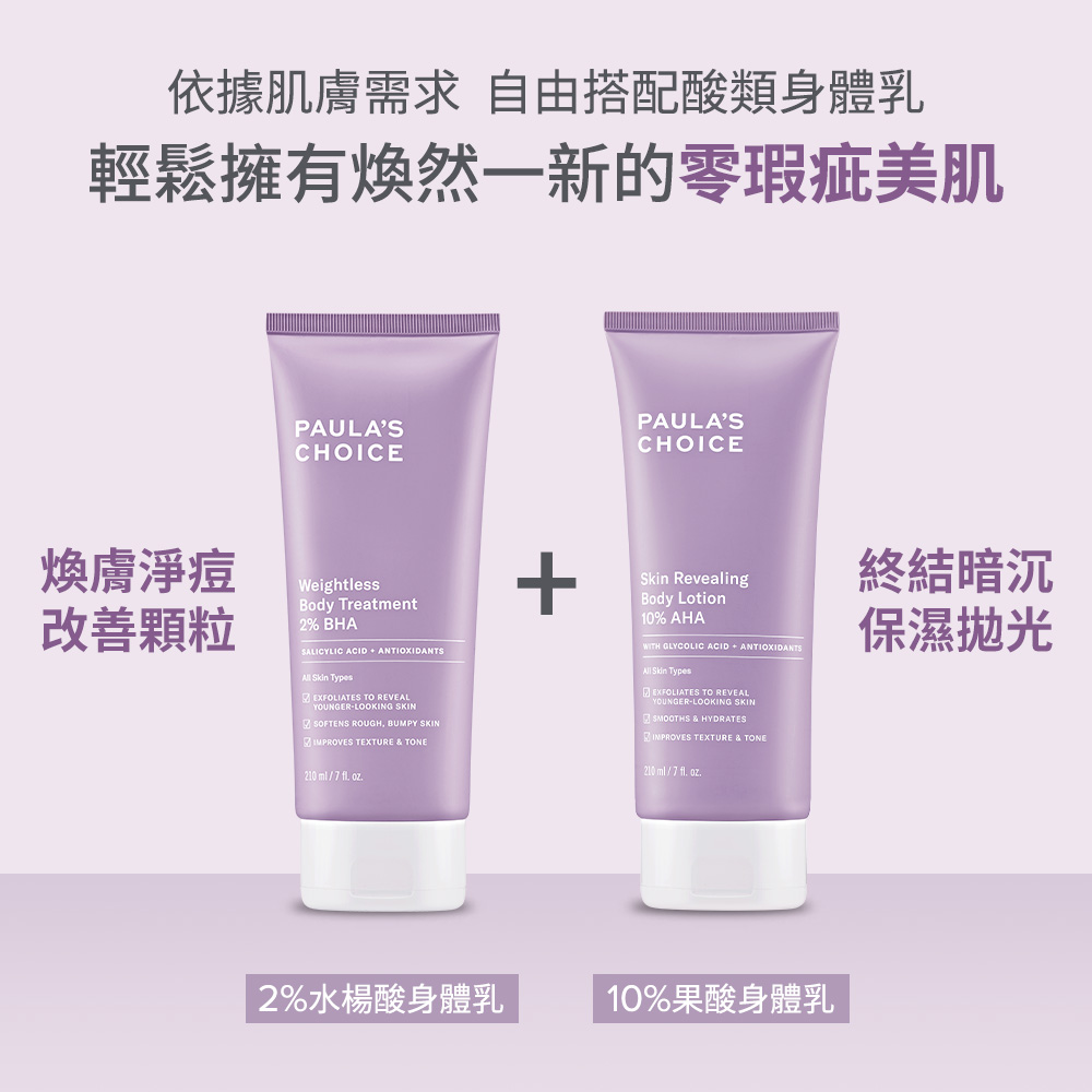 身體霜酸霸主 依據肌膚需求 分區綁養全面照顧 擁有煥然一新的零瑕疵美肌