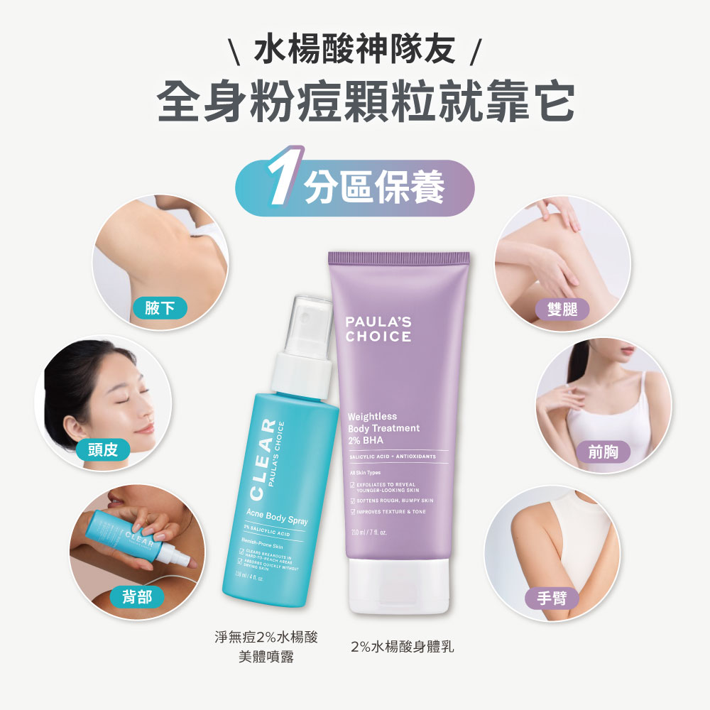 寶拉珍選2%水楊酸身體乳+淨無痘2%水楊酸美體噴露