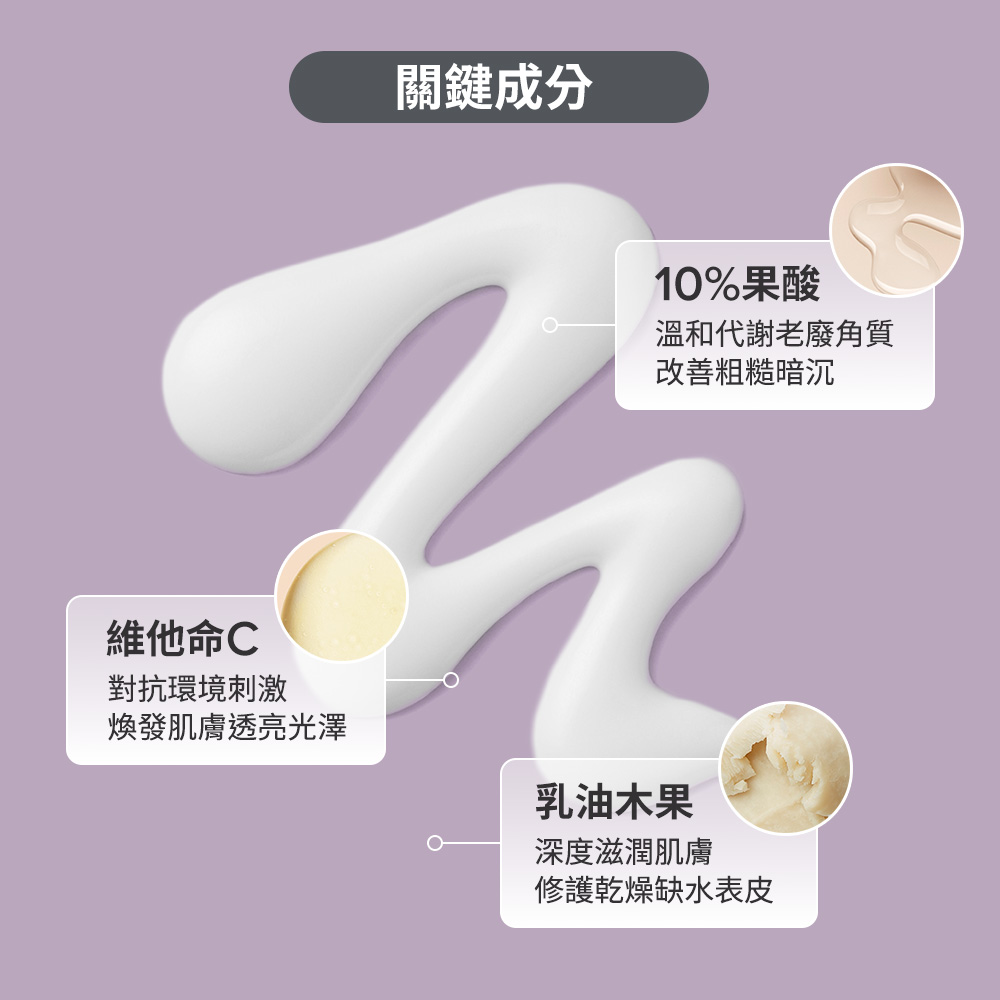 關鍵成分 10%果酸 維他命Ｃ乳油木果