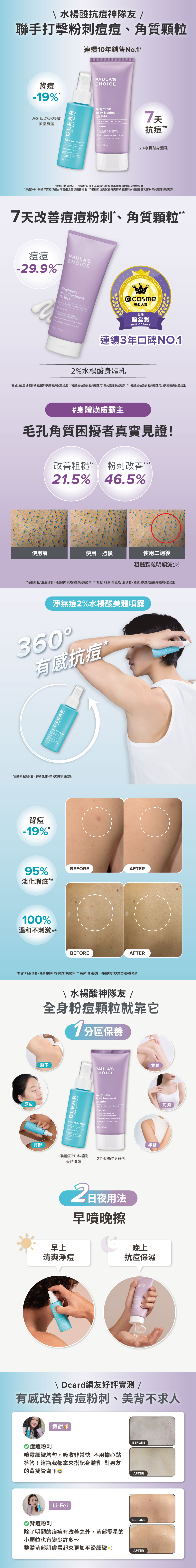 ▋2%水楊酸身體乳210ml 
+高濃度2%水楊酸(BHA)，溫和有效去除老廢角質、淨化青春痘與粉刺顆粒
+多種抗氧化成分，維持健康肌膚，強化防護力
+植萃舒緩成分，呵護肌膚不適感，穩定膚況
