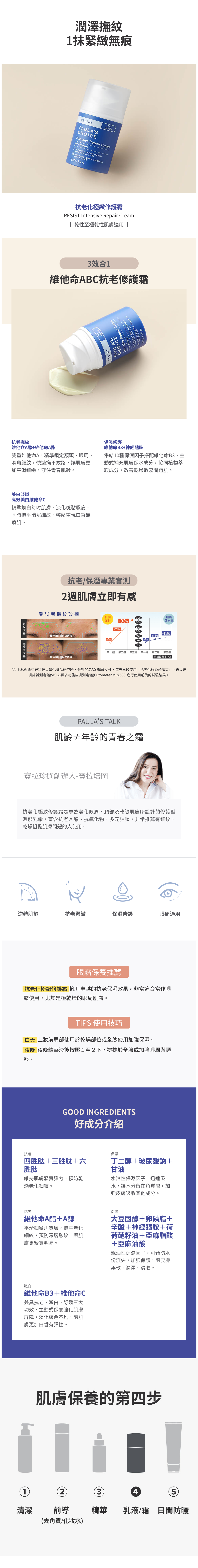 專為乾性肌膚打造的高機能抗老化極緻修護霜，能深度滋養乾燥肌膚。透過多元修護抗老配方，維持肌膚緊實彈力、撫平乾燥細紋、改善暗沉、均勻膚色。

+添加0.01%抗老A醇(Retinol)與胜肽，維持肌